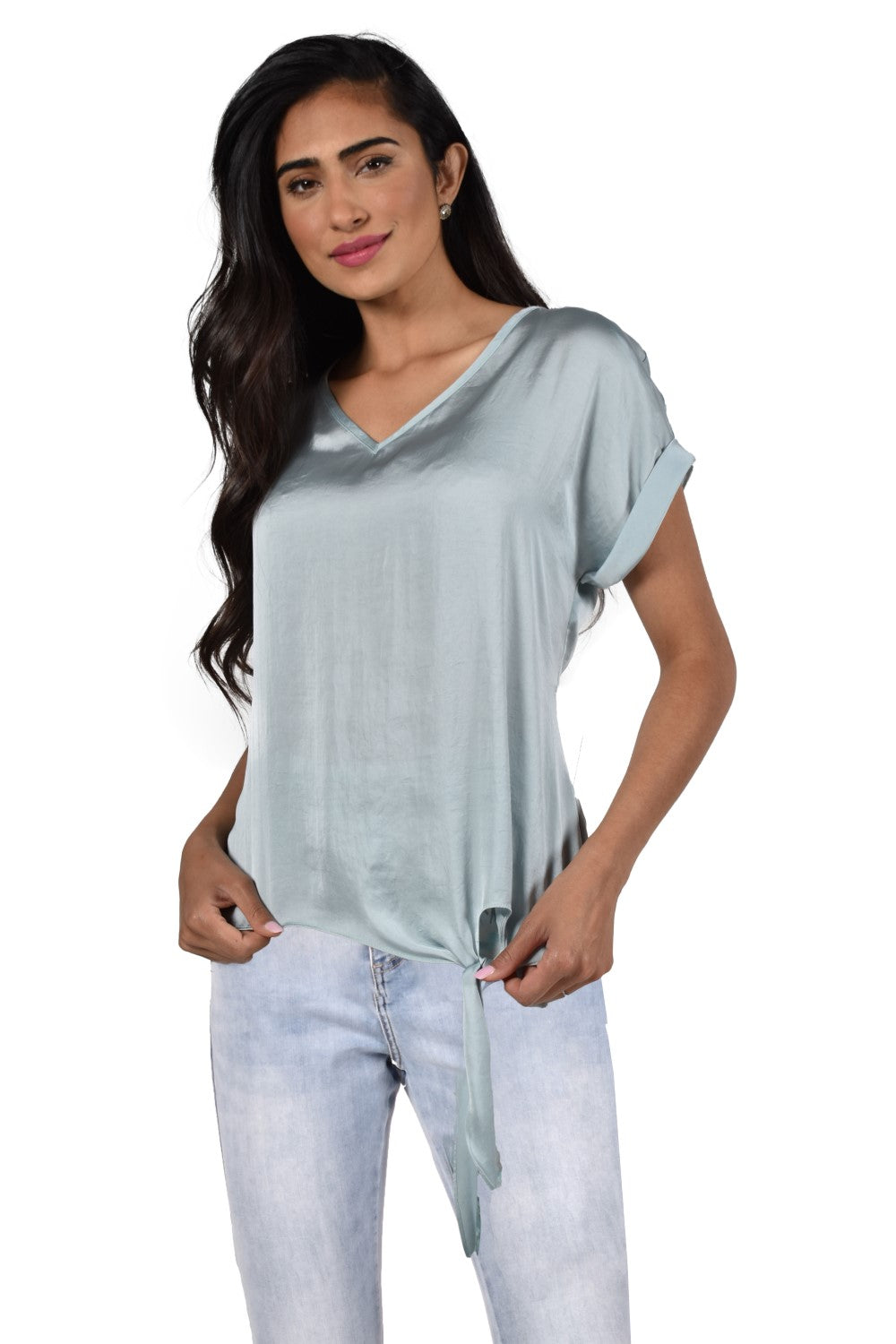 Frank Lyman Top Style 196636 Style: 196636 Available colors: Aquamist / Blue / Cashew / Khaki Fabric: 100% Polyester Satin Finish Woven Top Made In Canada Important: Backorder items are usually available for shipment within 48-72 hours. FL-196636-AQU-2 designed by Frank Lyman