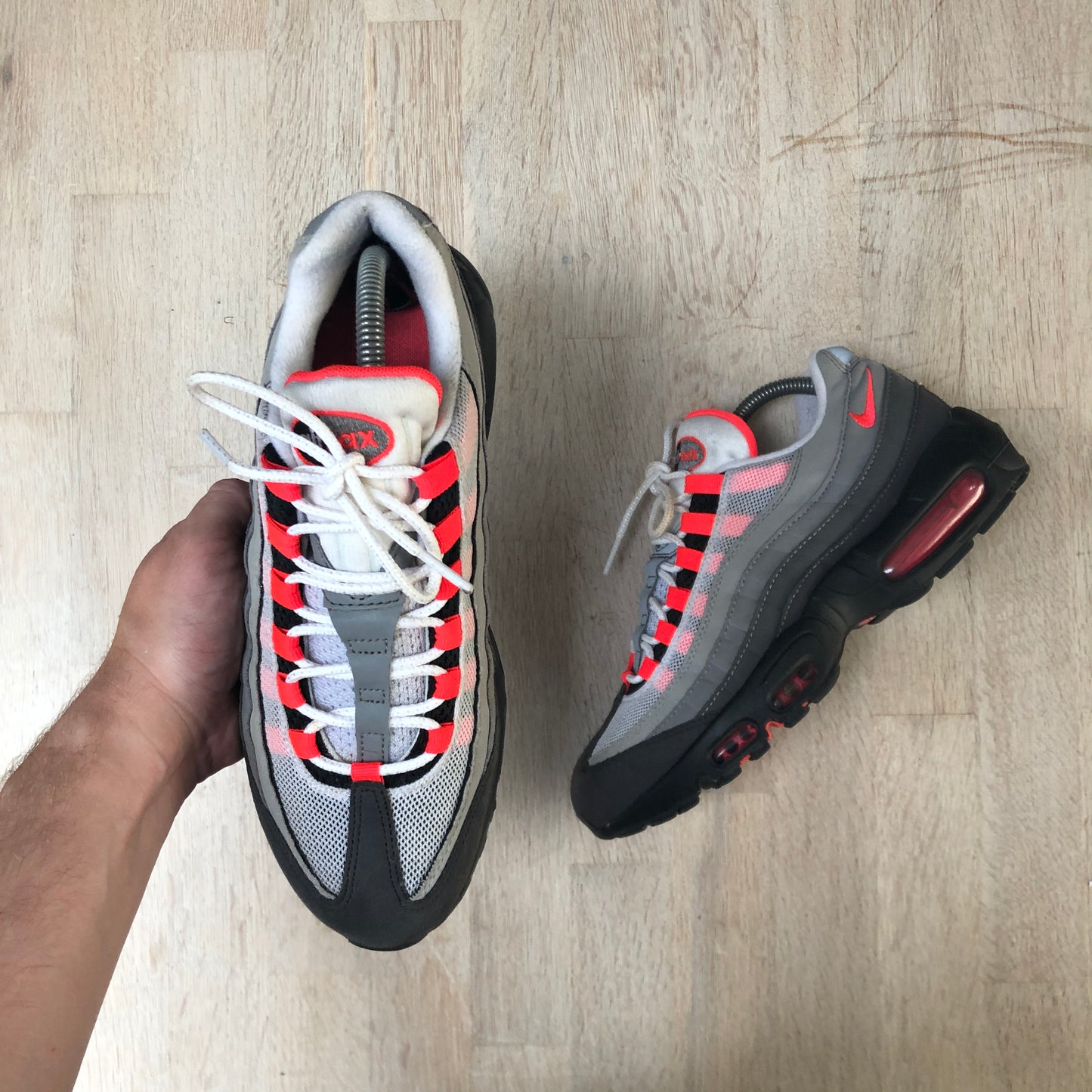 air max 95 solar red on feet