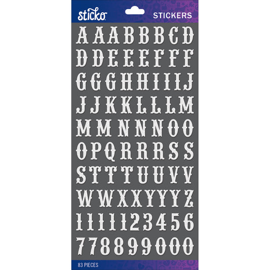 Sticko Alphabet Stickers-White Glitter Script Small - 015586816495