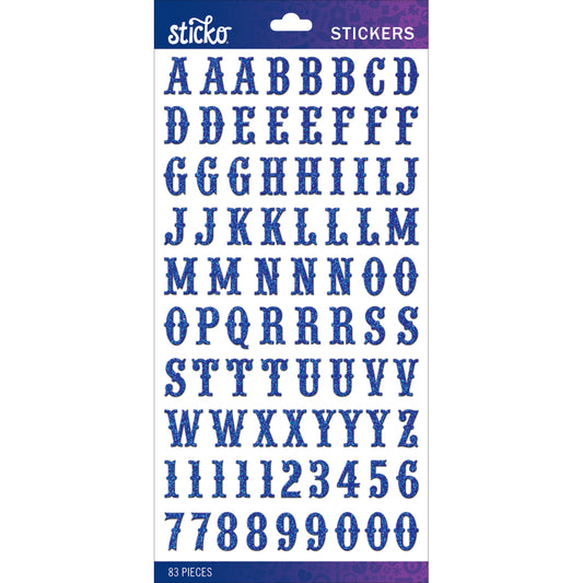 Sticko Alphabet Glitter Script Stickers Small Blue