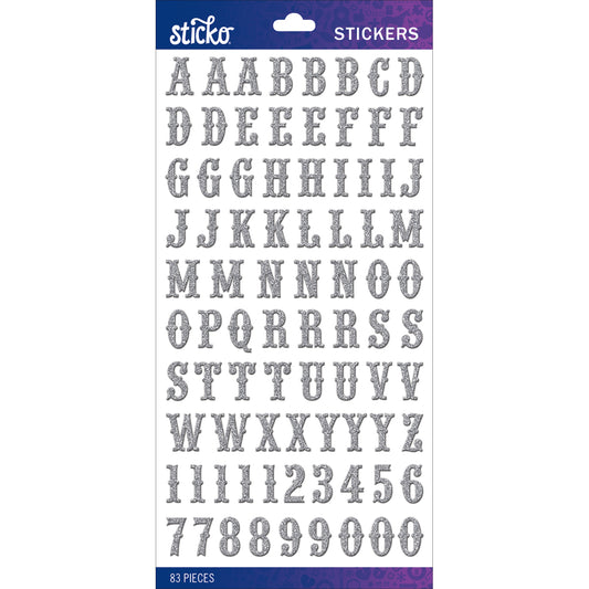 Sticko Large Solid Silver Script Alphabet Paper Stickers, 83 Pieces