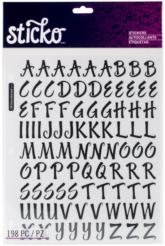 Sticko Alphabet Stickers-Black Varsity Large 