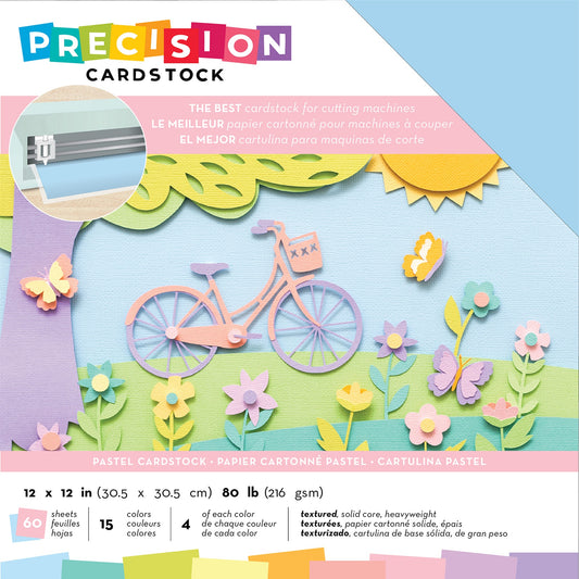 American Crafts Precision Cardstock Pack 80lb 12x12 60-pkg-primary-textured