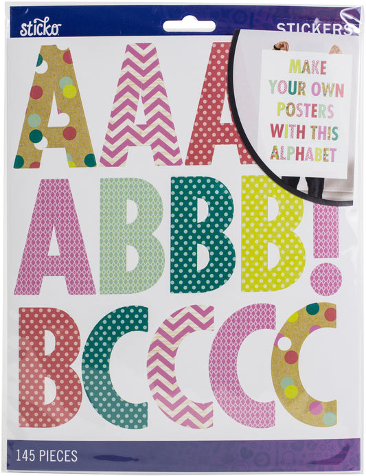 Sticko Alphabet Stickers 121/Pkg Script - Extra Large - White