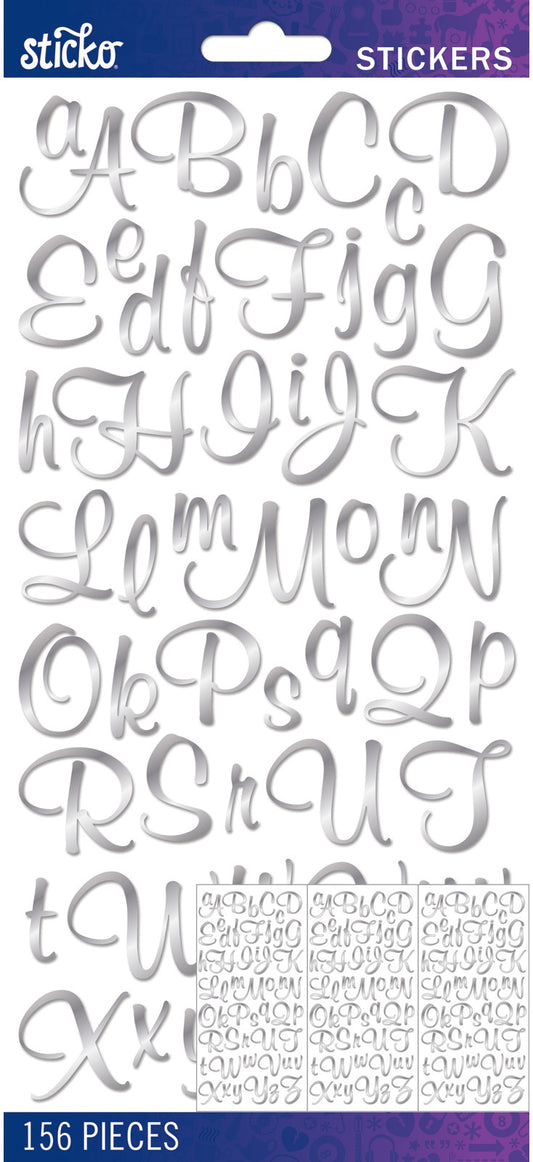 Sticko Large Solid Silver Script Alphabet Paper Stickers, 83 Pieces