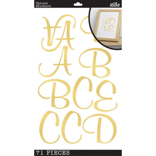 Sticko Alphabet Stickers-Gold Glitter Script Small - 015586816501