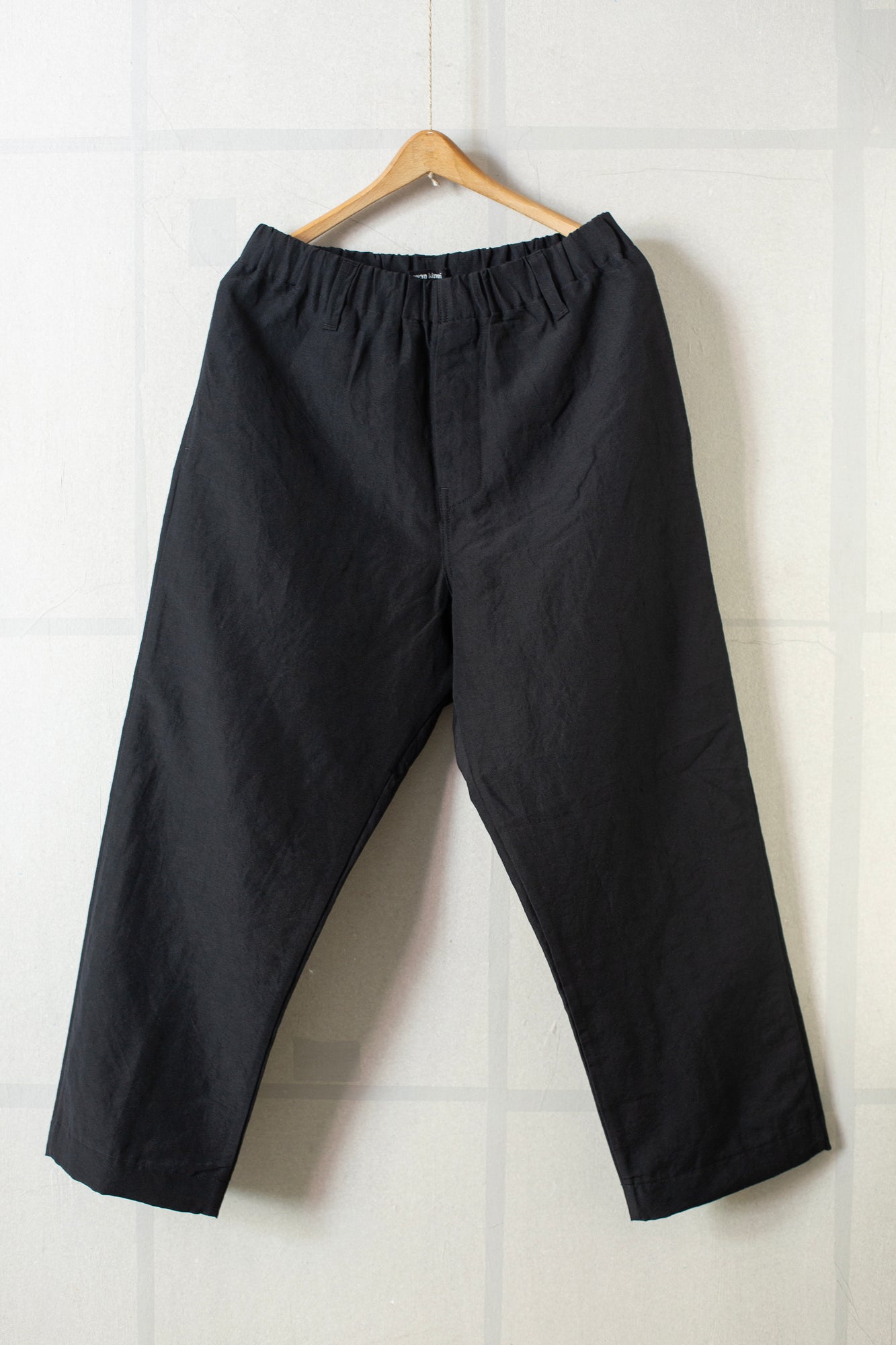 Elastic Pants in Black Tropical Wool Linen Canvas by Evan Kinori