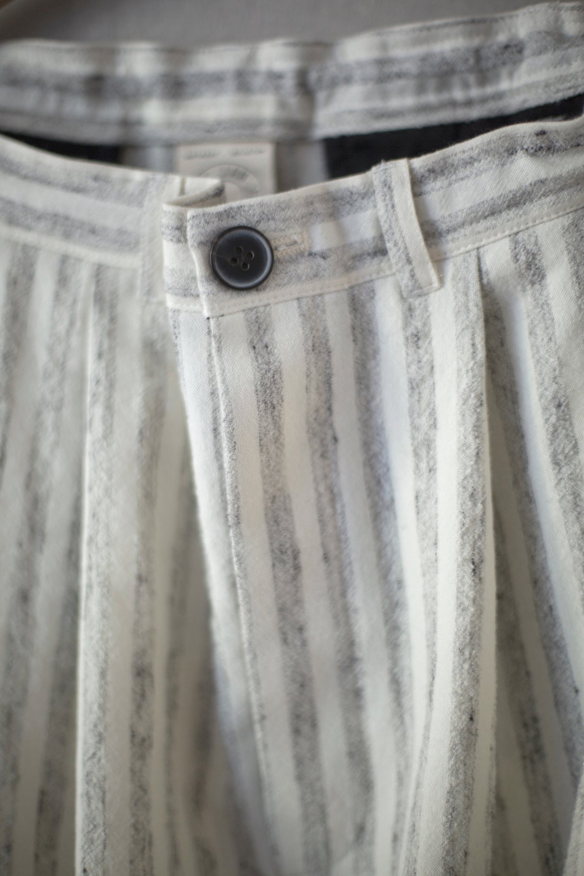 TROUSERS#71 - BONE STRIPED WOOL/COTTON CLOTH by Jan-Jan Van Essche