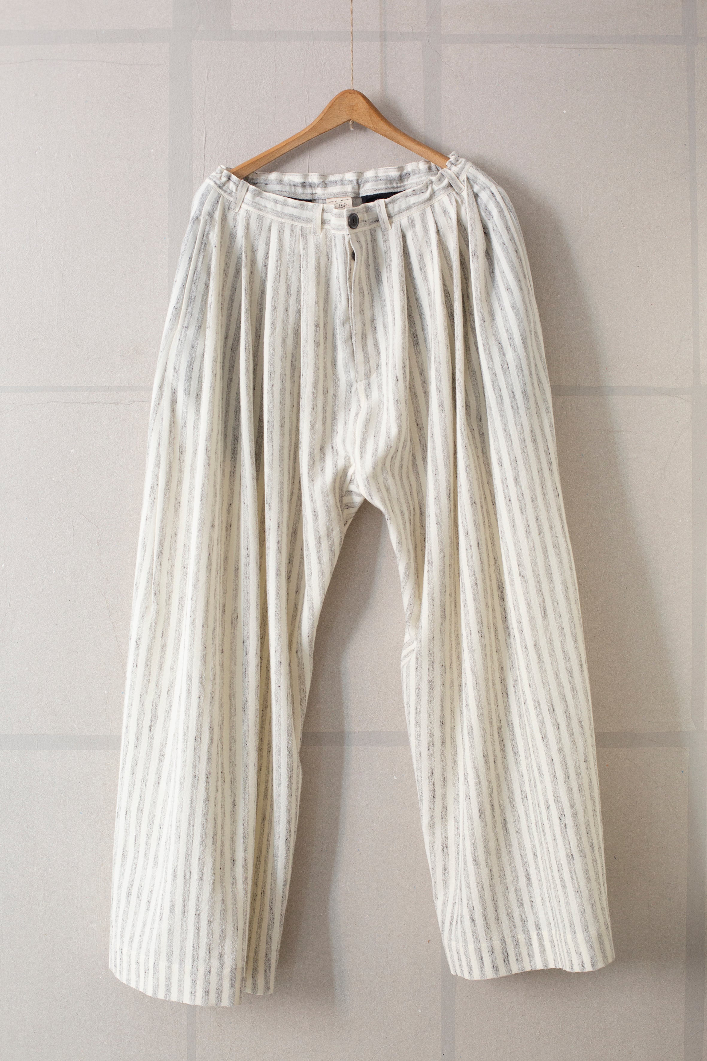 TROUSERS#71 - BONE STRIPED WOOL/COTTON CLOTH by Jan-Jan Van Essche