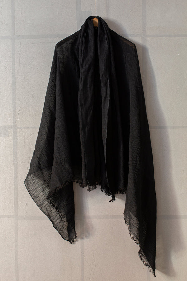 Large Lightweight Black Semi Sheer Silk Scarf by Mittan · Atelier