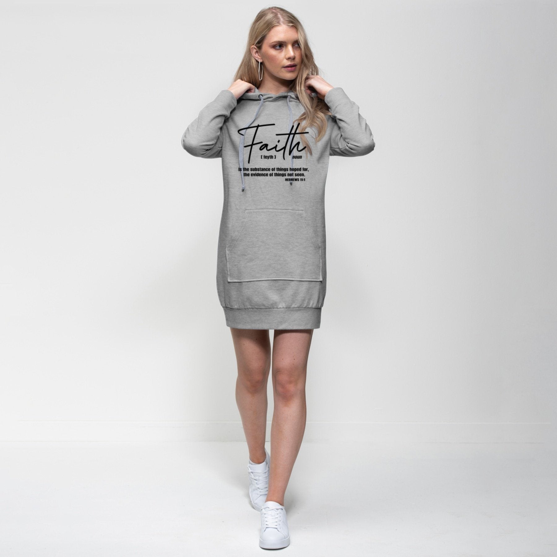 Faith The Substance Of Things Hoped For, Black Graphic Text Premium Adult Hoodie Dress-Dresses
