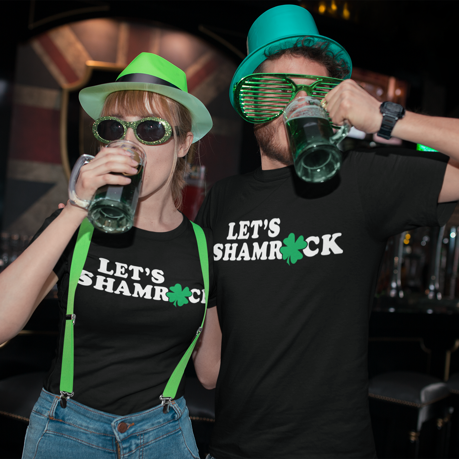 St. Patricks Day Tshirt, Funny Let's Shamrock, Retro type green shirt - pinkolivecreates
