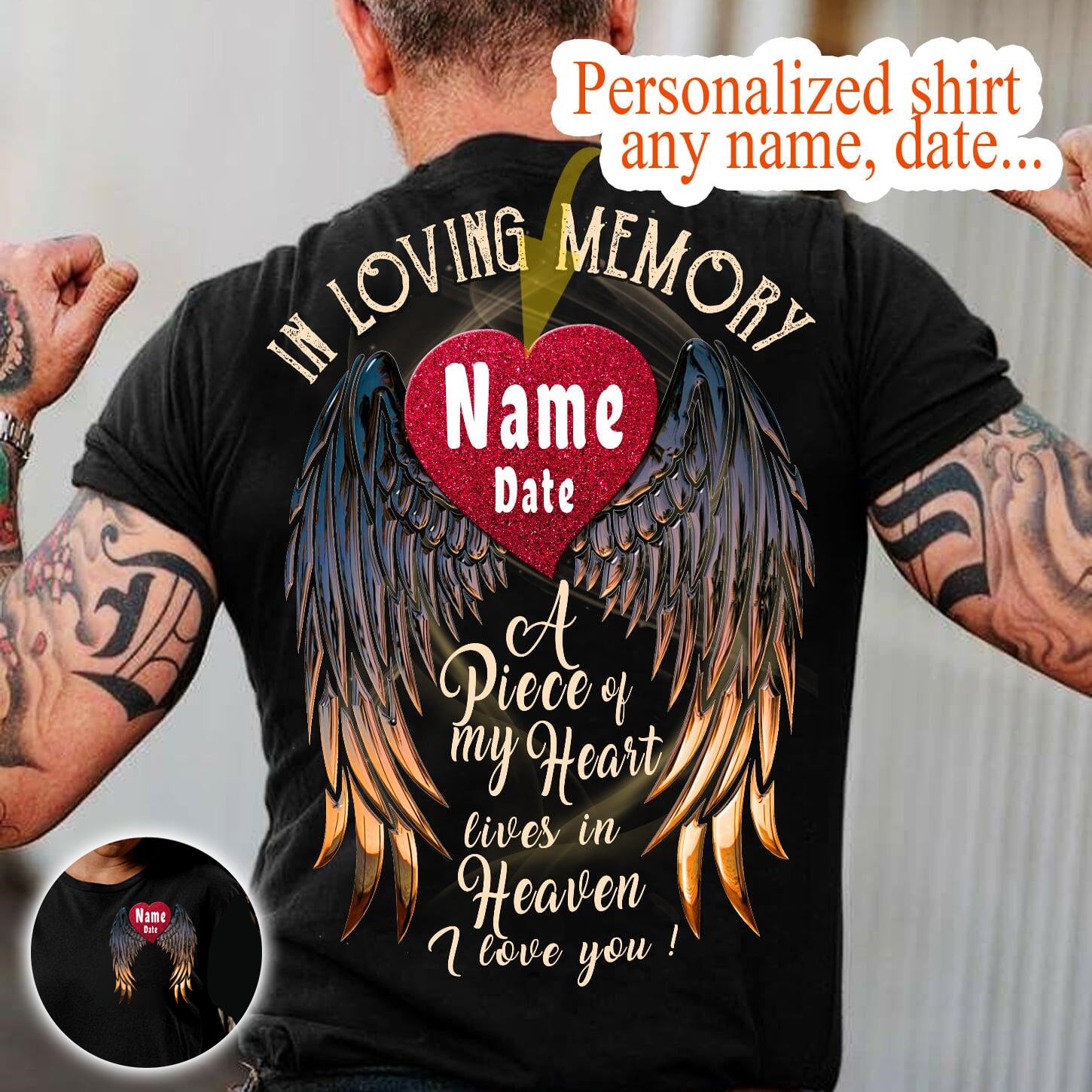 Personalized Memorial Shirt in Loving Memory A Piece of My Heart Lives in  Heaven T-Shirt : : Everything Else