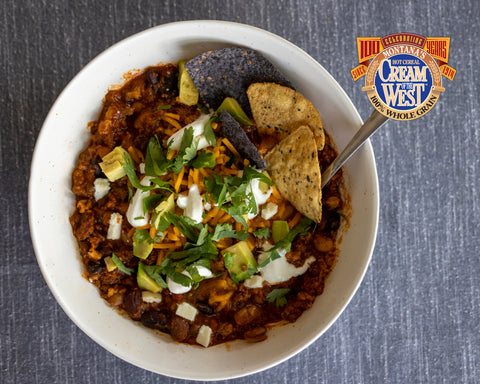 Make this hearty, smoky chili recipe, that is supercharged with roasted Cream of the West whole grains to start the week off right.