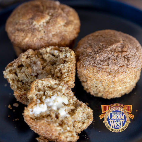 These Cream of the West whole grain muffins, topped with a strudel-like cinnamon sugar blend are packed with heart-healthy whole grains. They can be baked immediately, or you can store the batter in the refrigerator and bake up to 3 days later for a hot, delicious grab and go breakfast or snack.