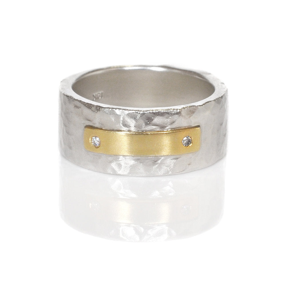 6mm Sterling Silver Rivet Ring with Yellow Gold and Salt and