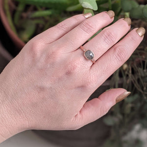 Rectangular Gray Rose Cut Diamond Ring with Accent Diamonds in Rose Gold