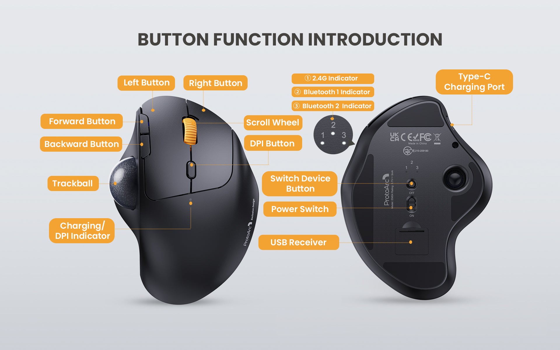 EM04 Wired Ergonomic Trackball Mouse