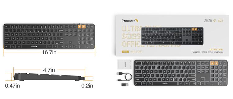 2.4G Backlit Wireless Keyboard, ProtoArc K100 Ultra-Thin Wireless
