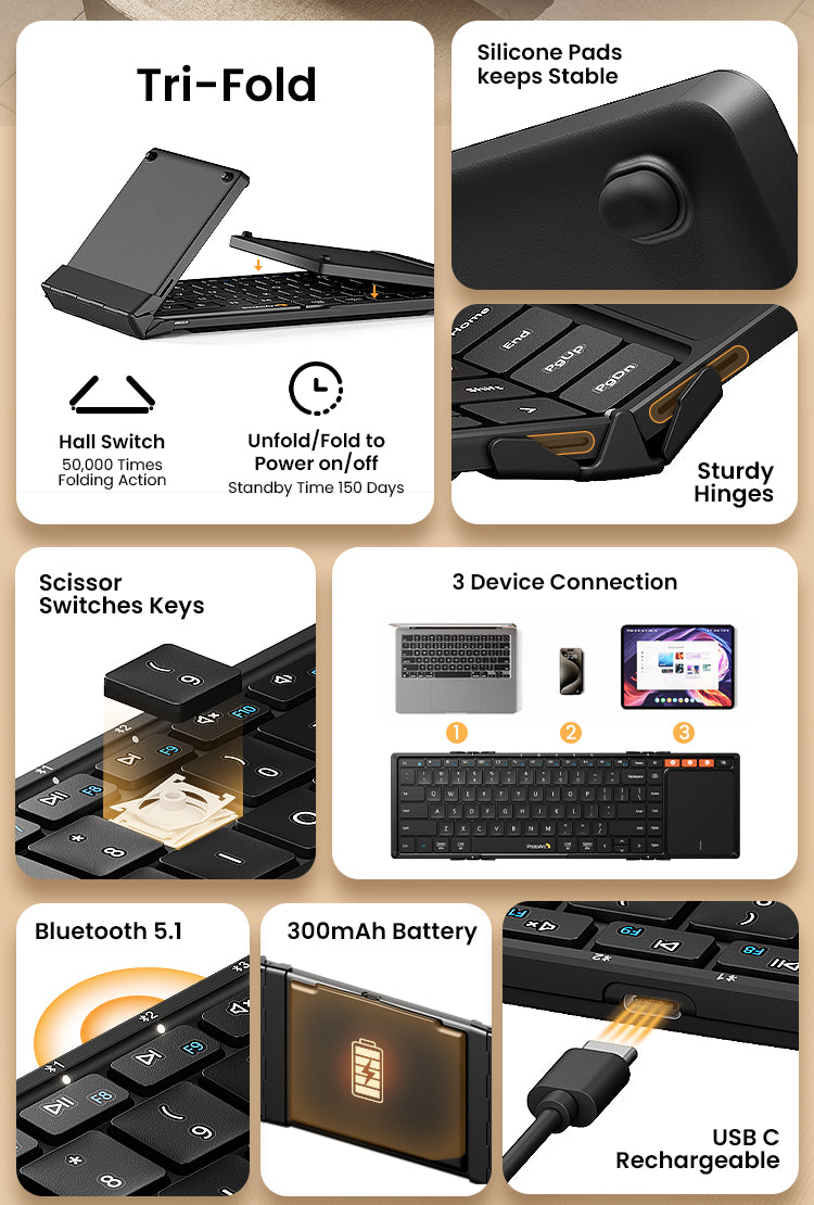 XK01 TP Foldable Bluetooth Keyboard with Touchpad