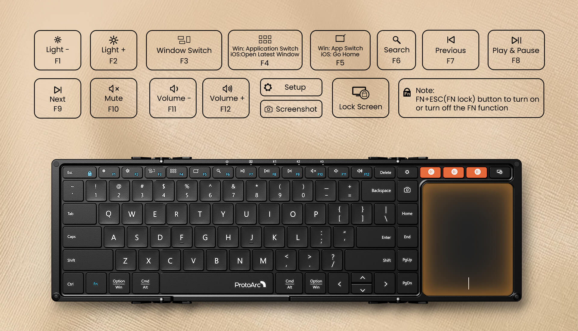 XK01 TP Foldable Bluetooth Keyboard with Touchpad