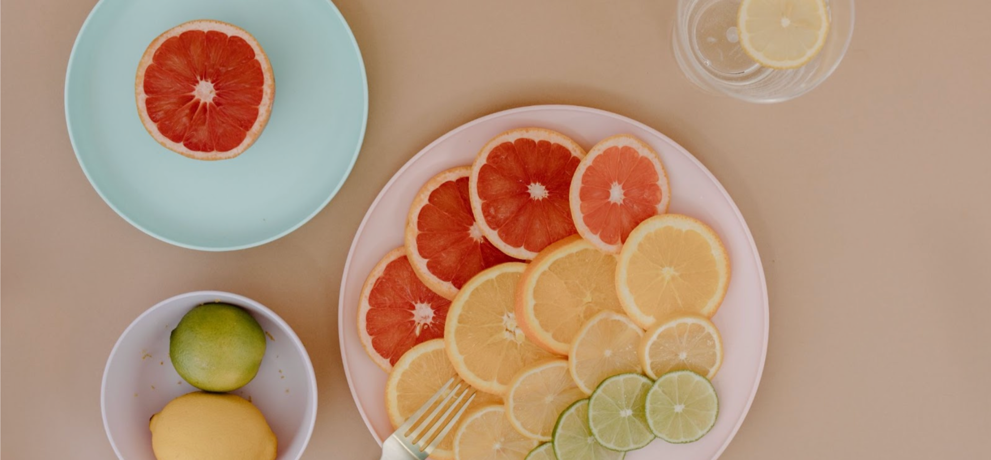 Vitamin C fruits, slices of grapefruit, orange, lemon and lime