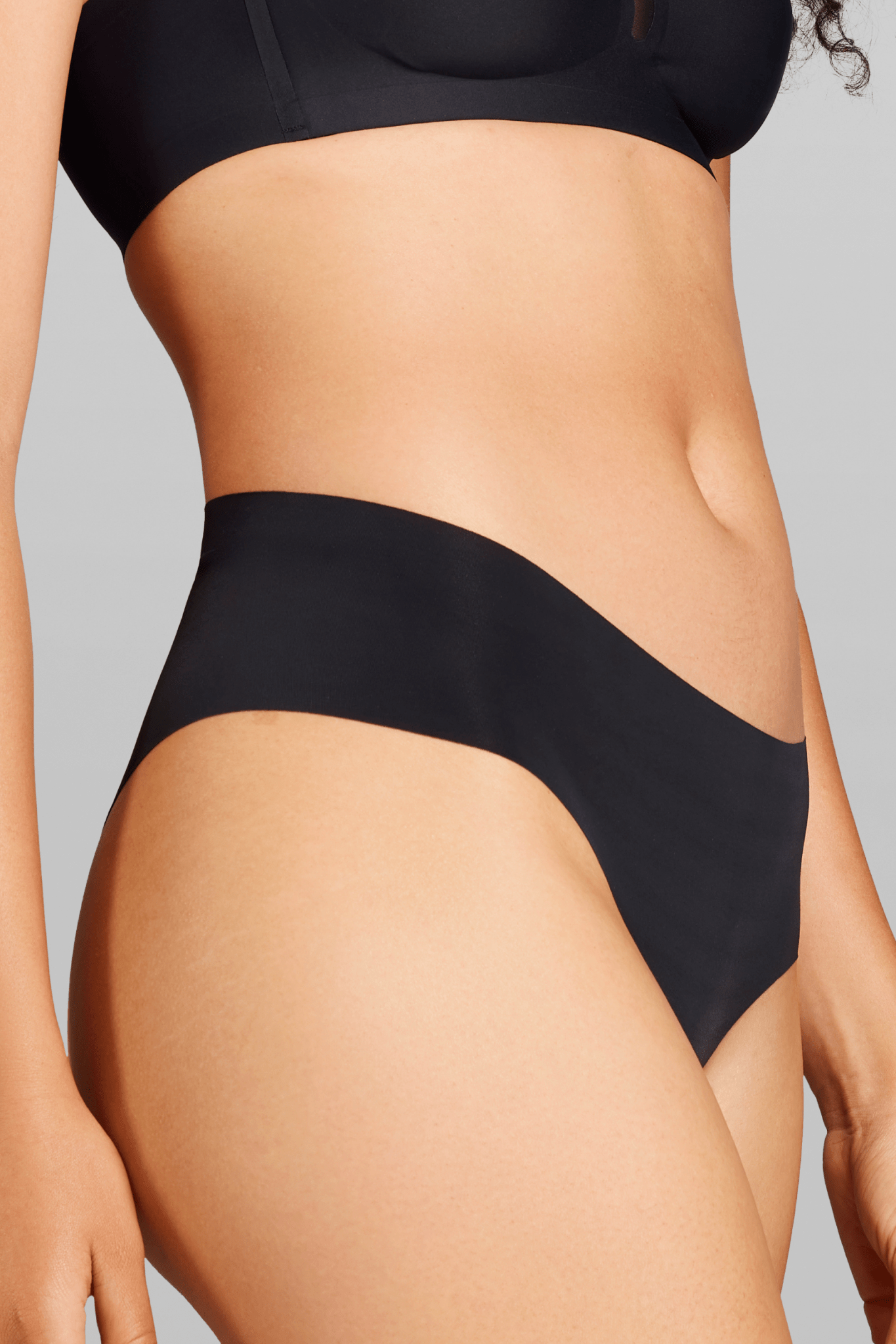 Microfiber Bonded High Waist Bikini Panty - Black