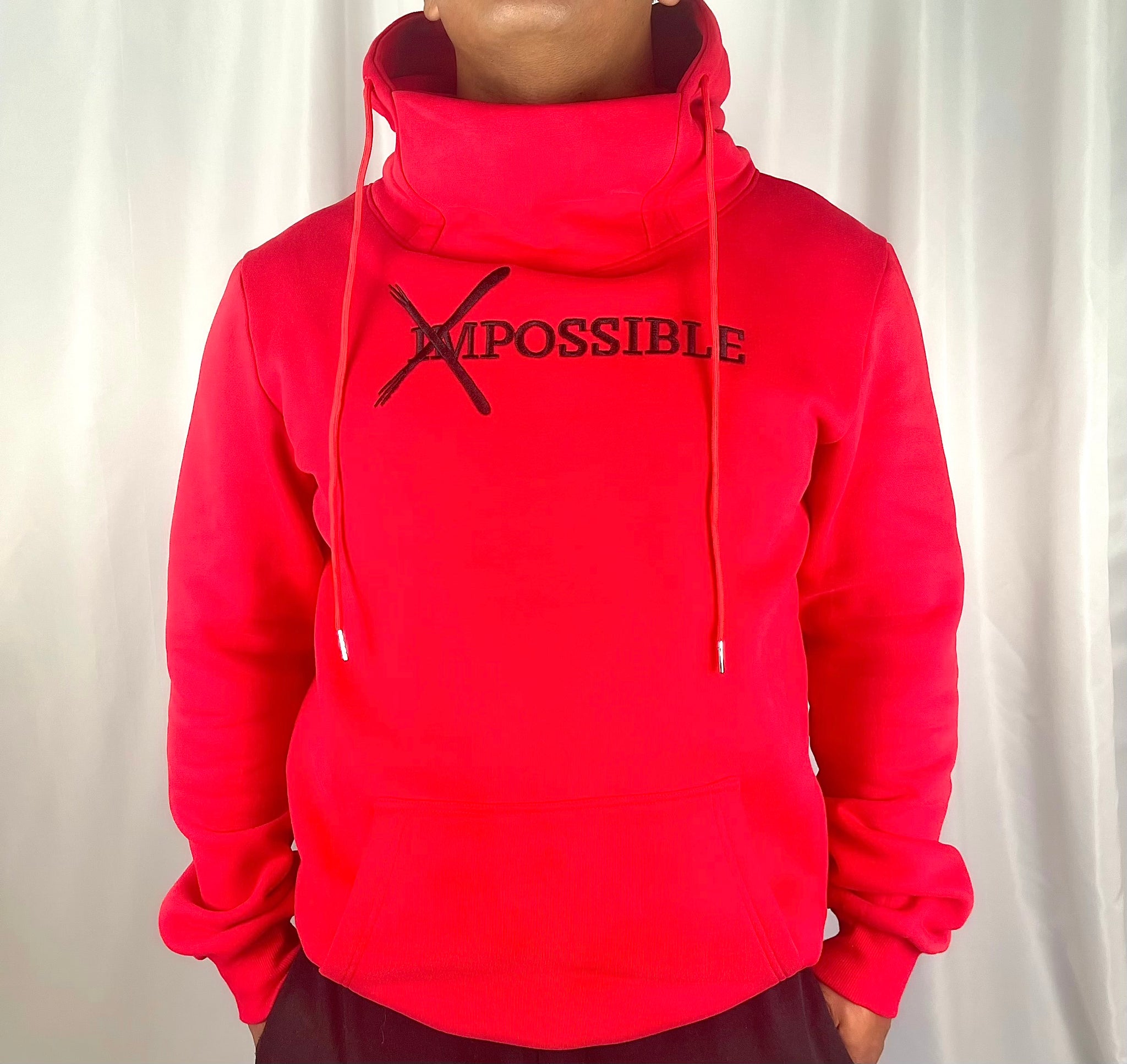 red funnel neck hoodie