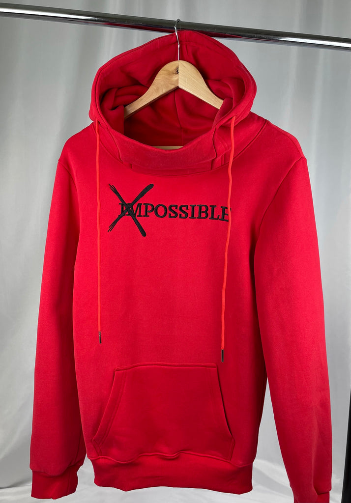 red funnel neck hoodie