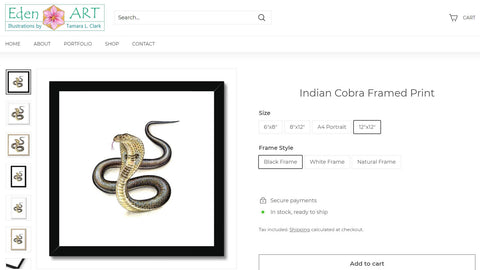 Go to Shop page for Indian Cobra (Naja naja) illustration by Tamara Clark, Eden Art