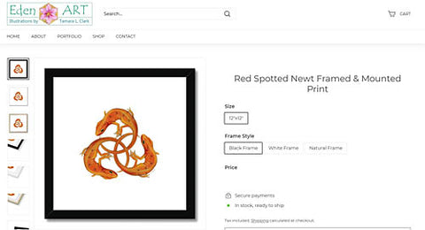 Red Spotted Newt trefoil illustration by Tamara Clark, Eden Art