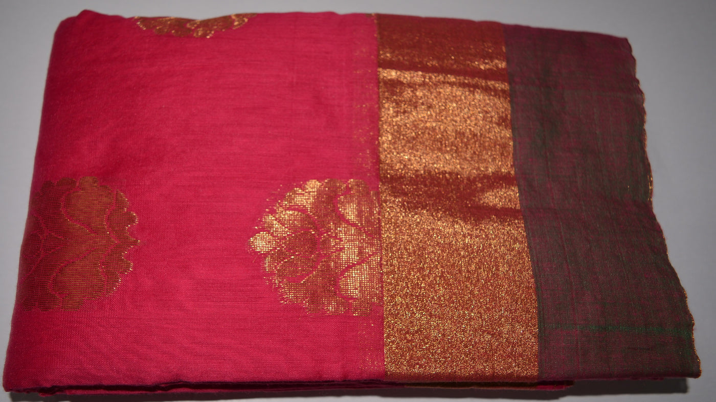 Handwoven Pink color Silk cotton Saree with Brown contrast border ...