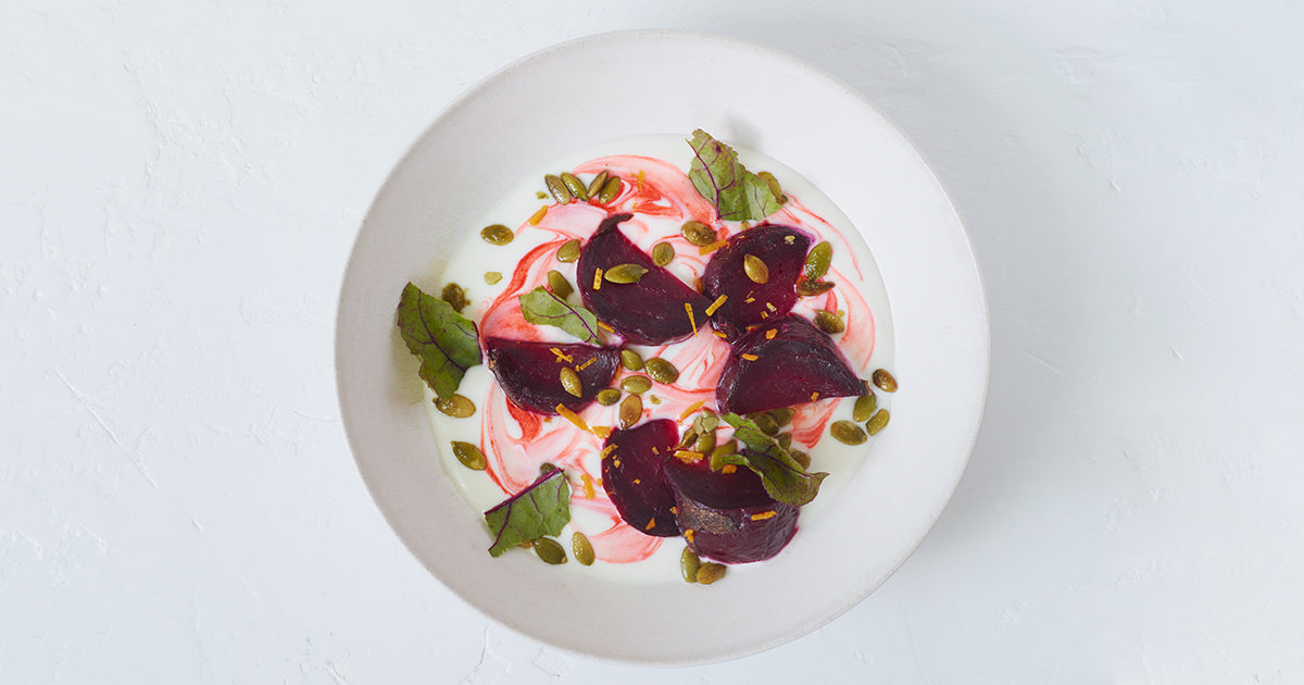 SAVORY YOGURT BOWL WITH ROASTED BEETS AND SPICED PUMPKIN SEEDS