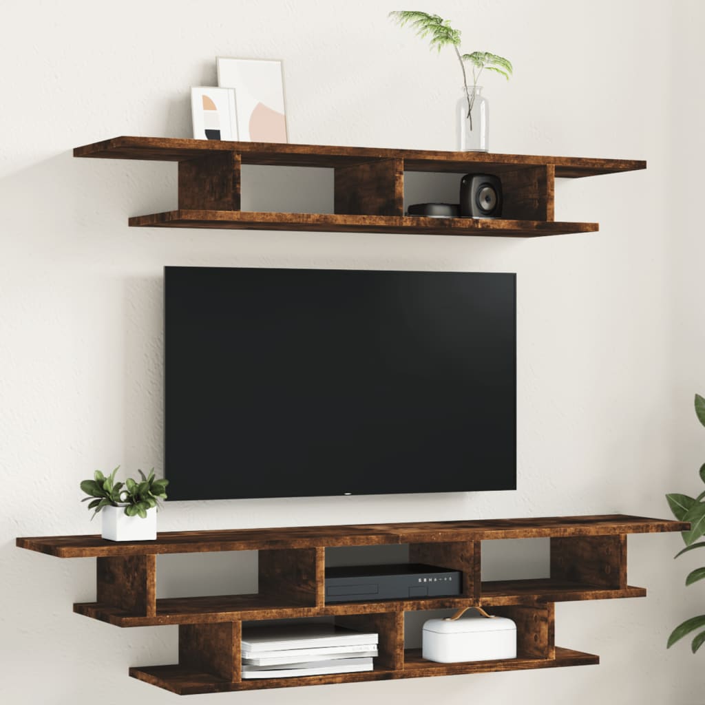 tv-møbel til væg konstrueret træ brun egetræsfarve