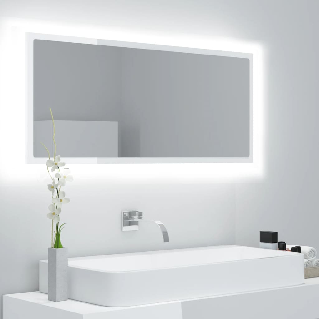 badeværelsesspejl med LED-lys 100x8,5x37 cm akryl sonoma-eg