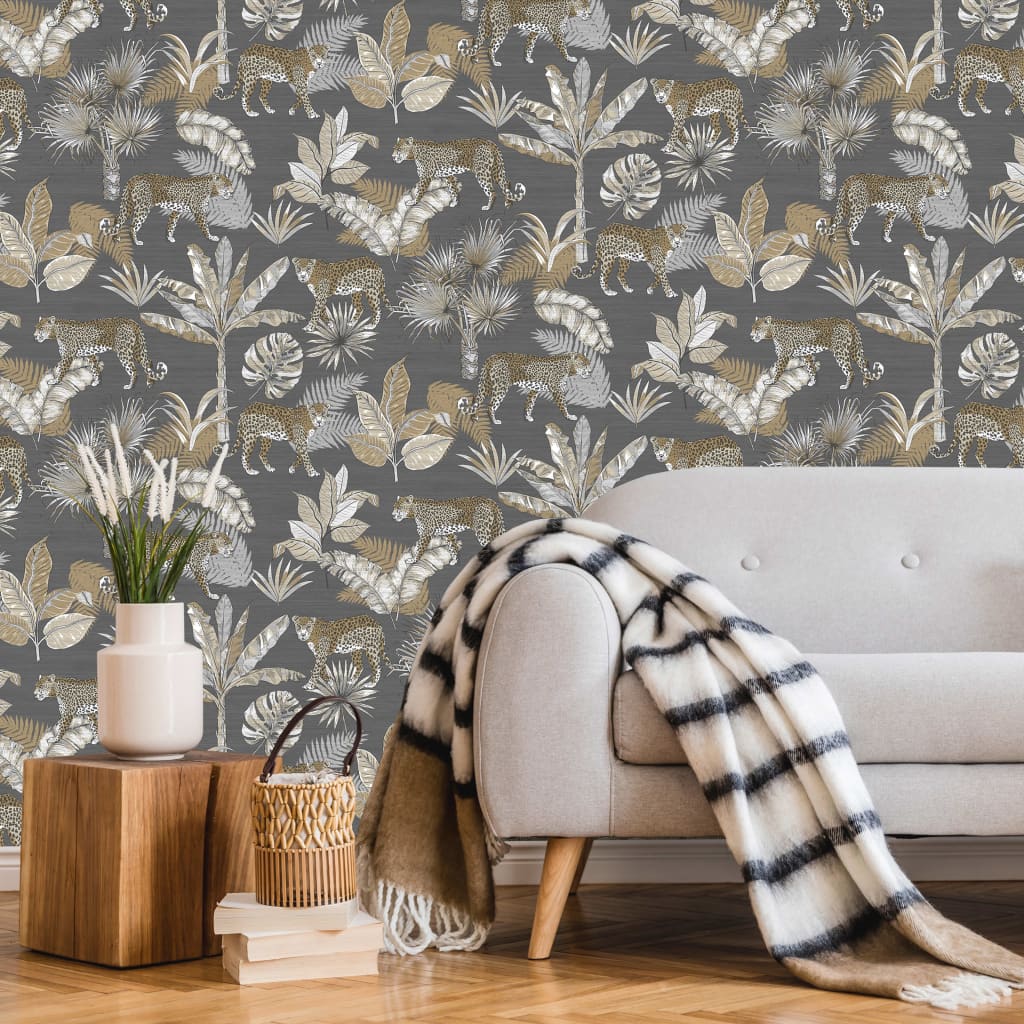 Billede af DUTCH WALLCOVERINGS tapet Leopard sort og beige