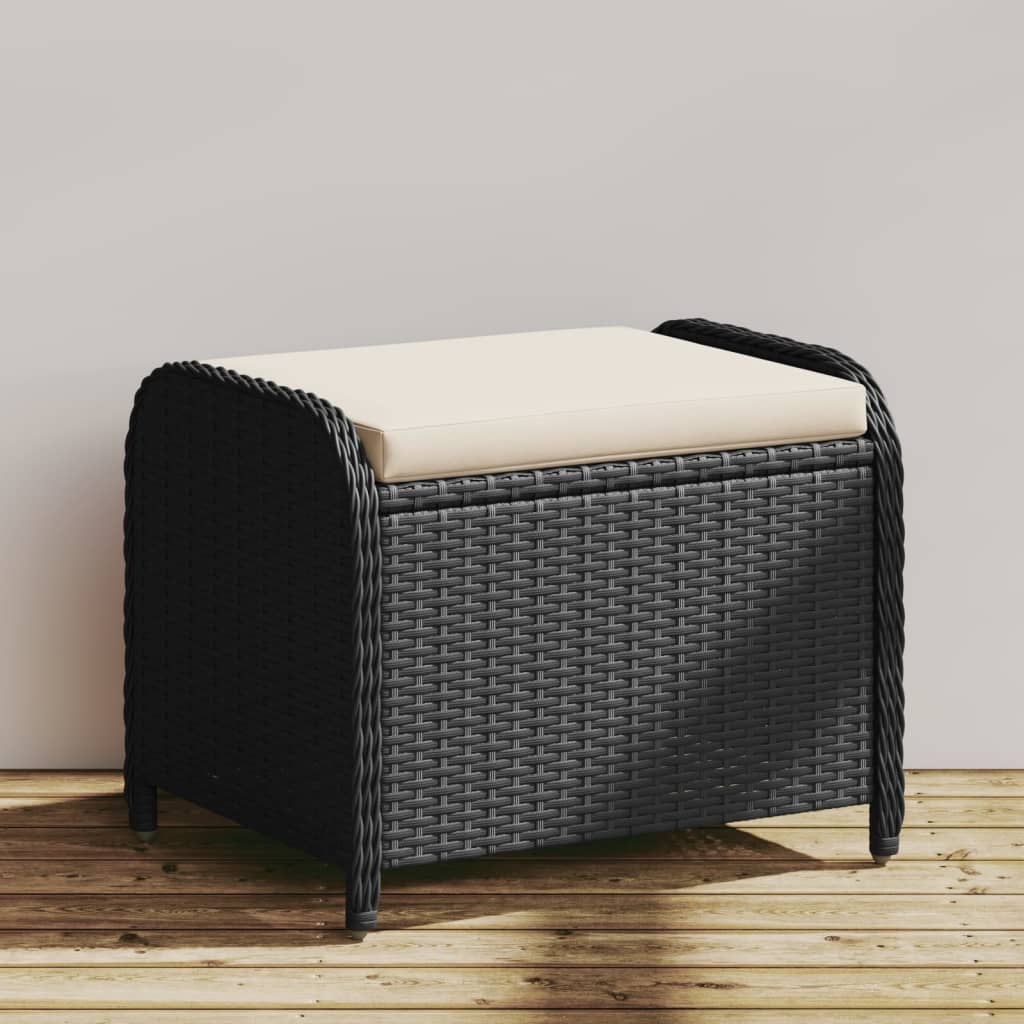 haveskammel med hynde 58x46x46 cm polyrattan sort