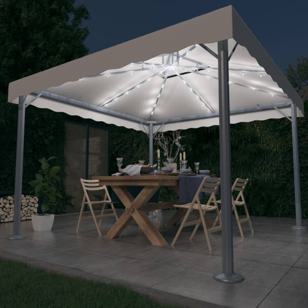 pavillon med LED-lyskæder 300x300 aluminium cremefarvet