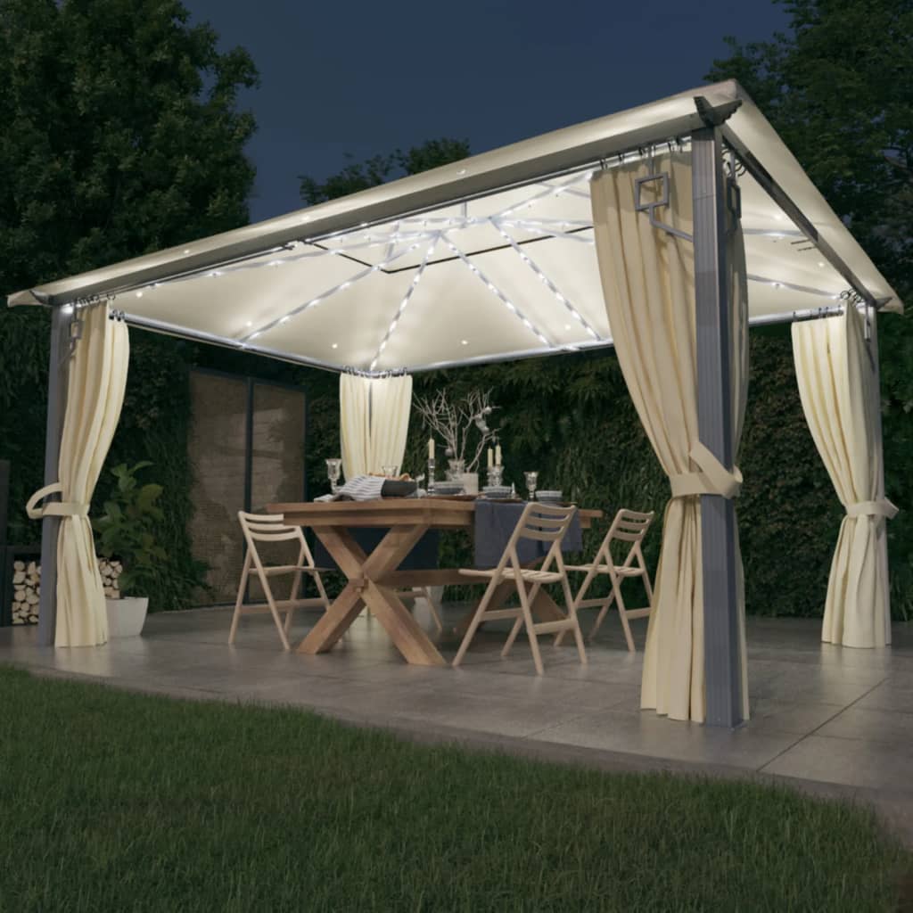 pavillon med gardin + LED-lyskæder 300x300 cm aluminium grå
