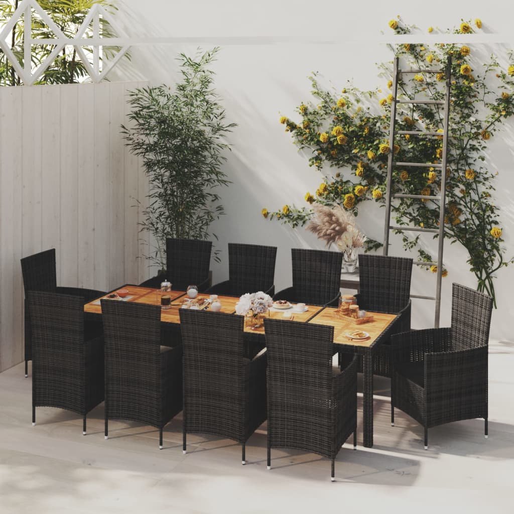 Billede af udendørs spisebordssæt 7 dele med hynder polyrattan sort hos BoligGigant