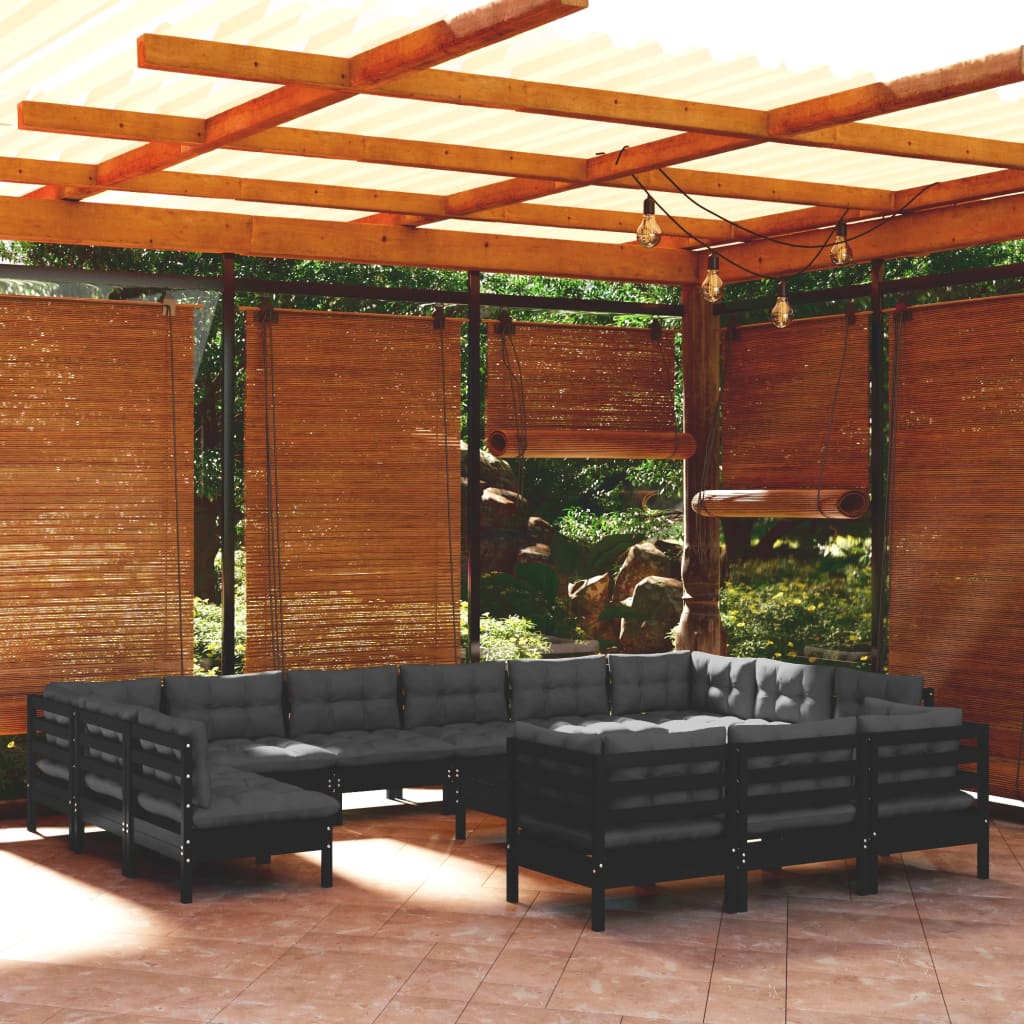 Billede af loungesæt til haven 14 dele cremefarvede hynder fyrretræ