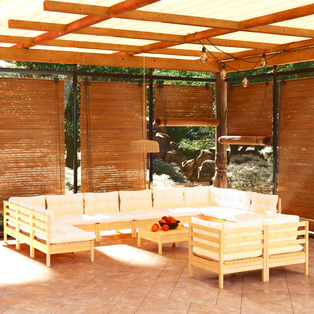Billede af loungesæt til haven 13 dele med grå hynder fyrretræ hos BoligGigant