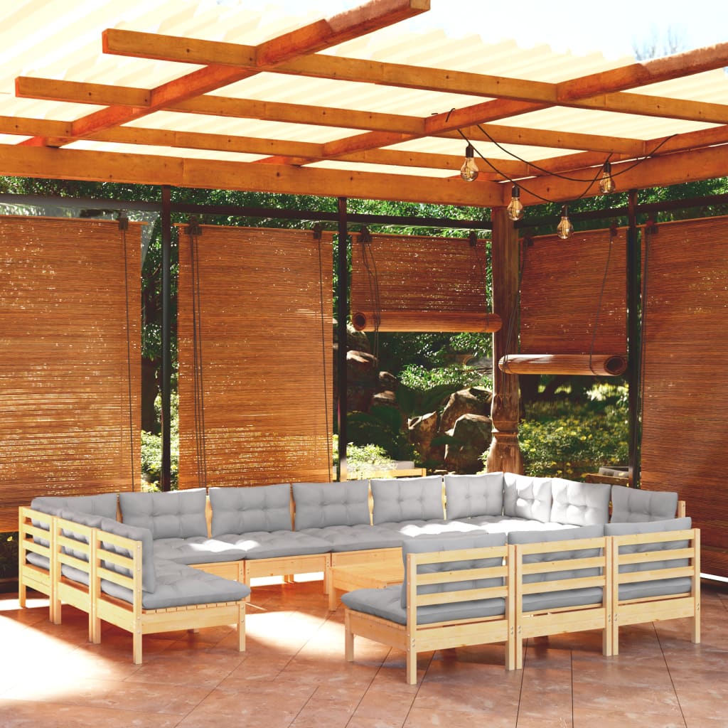 Billede af loungesæt til haven 14 dele med hynder massivt fyrretræ hvid hos BoligGigant