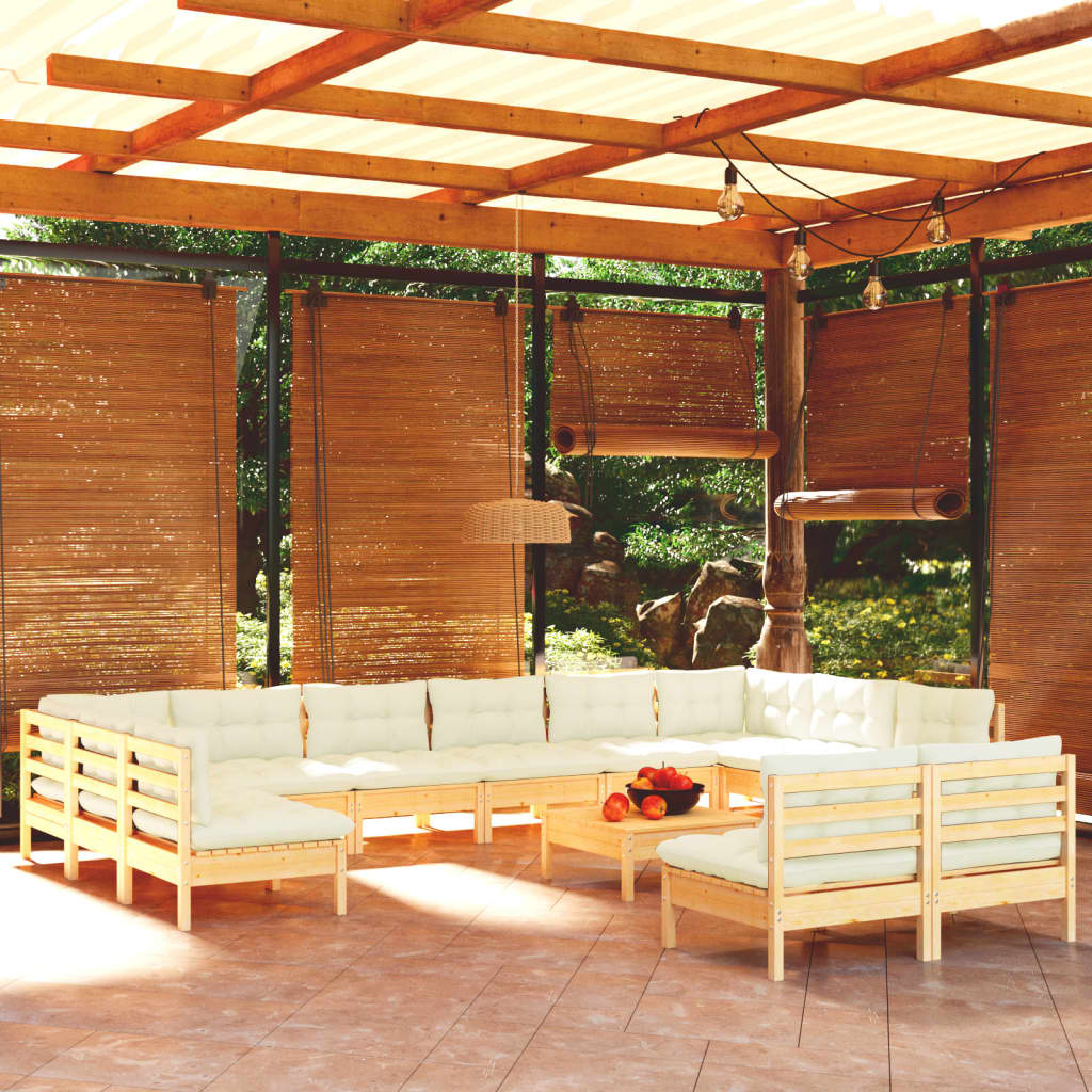 Billede af loungesæt til haven 13 dele med hynder massivt fyrretræ hvid hos BoligGigant