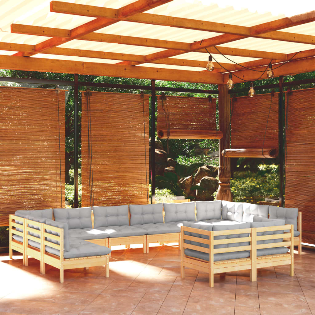 Billede af loungesæt til haven 11 dele med hynder massivt fyrretræ grå hos BoligGigant