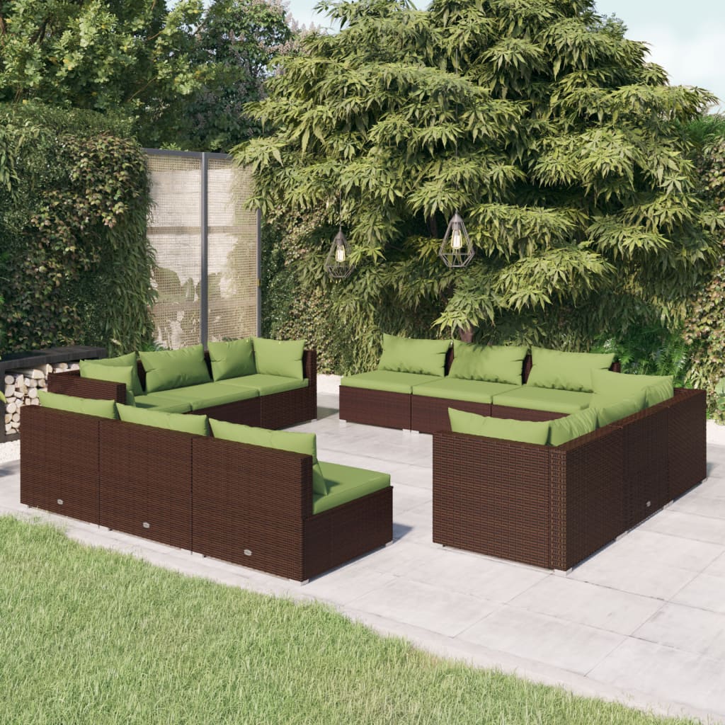 Billede af loungesæt til haven 12 dele med hynder polyrattan brun hos BoligGigant