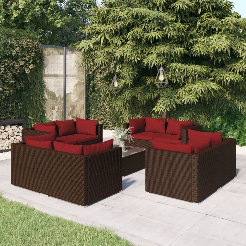 Billede af loungesæt til haven 12 dele med hynder polyrattan brun hos BoligGigant