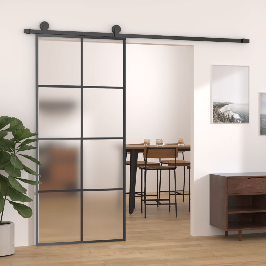 Billede af skydedør med hardwaresæt 90x205 cm sikkerhedsglas aluminium