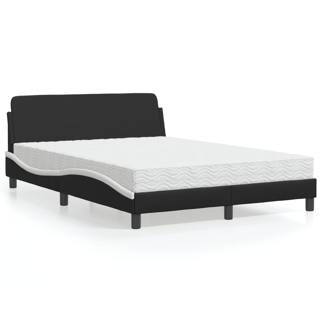 seng med madras 140x200 cm kunstlæder sort og hvid