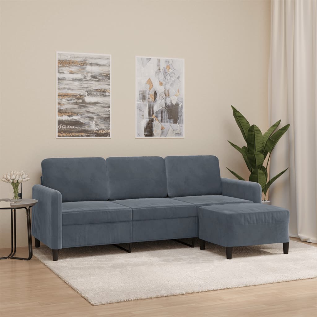3-personers sofa med fodskammel 180 cm velour sort